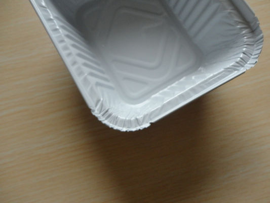 Rectangle Aluminium Foil Containers With Lid For Food Storage White Coated 450ML